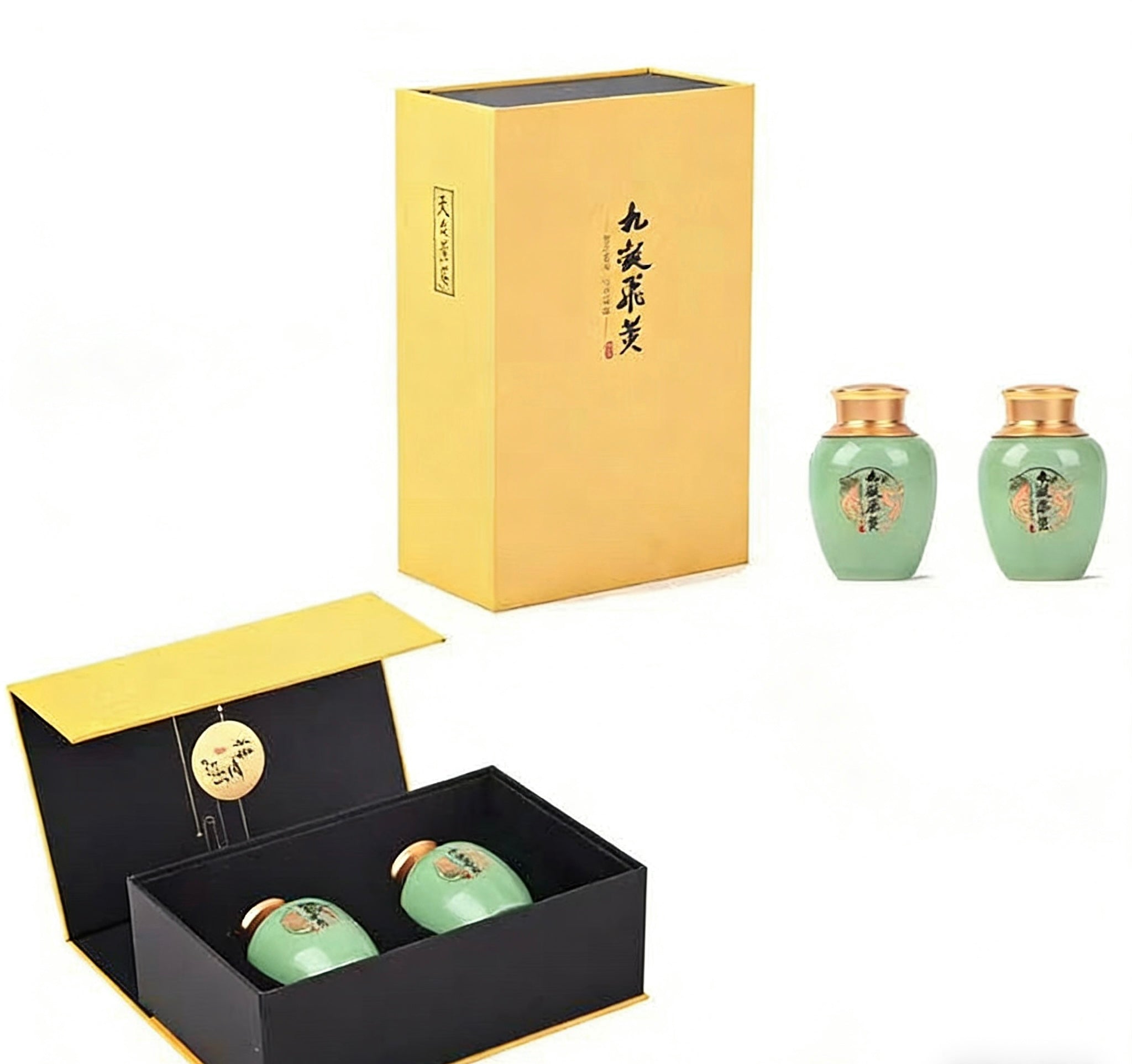 Yellow tea in porcelain jar